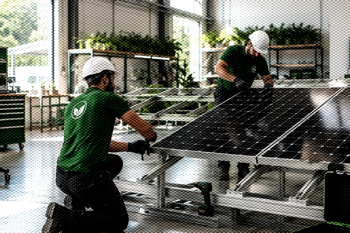 Técnicos instalando paneles fotovoltaicos
